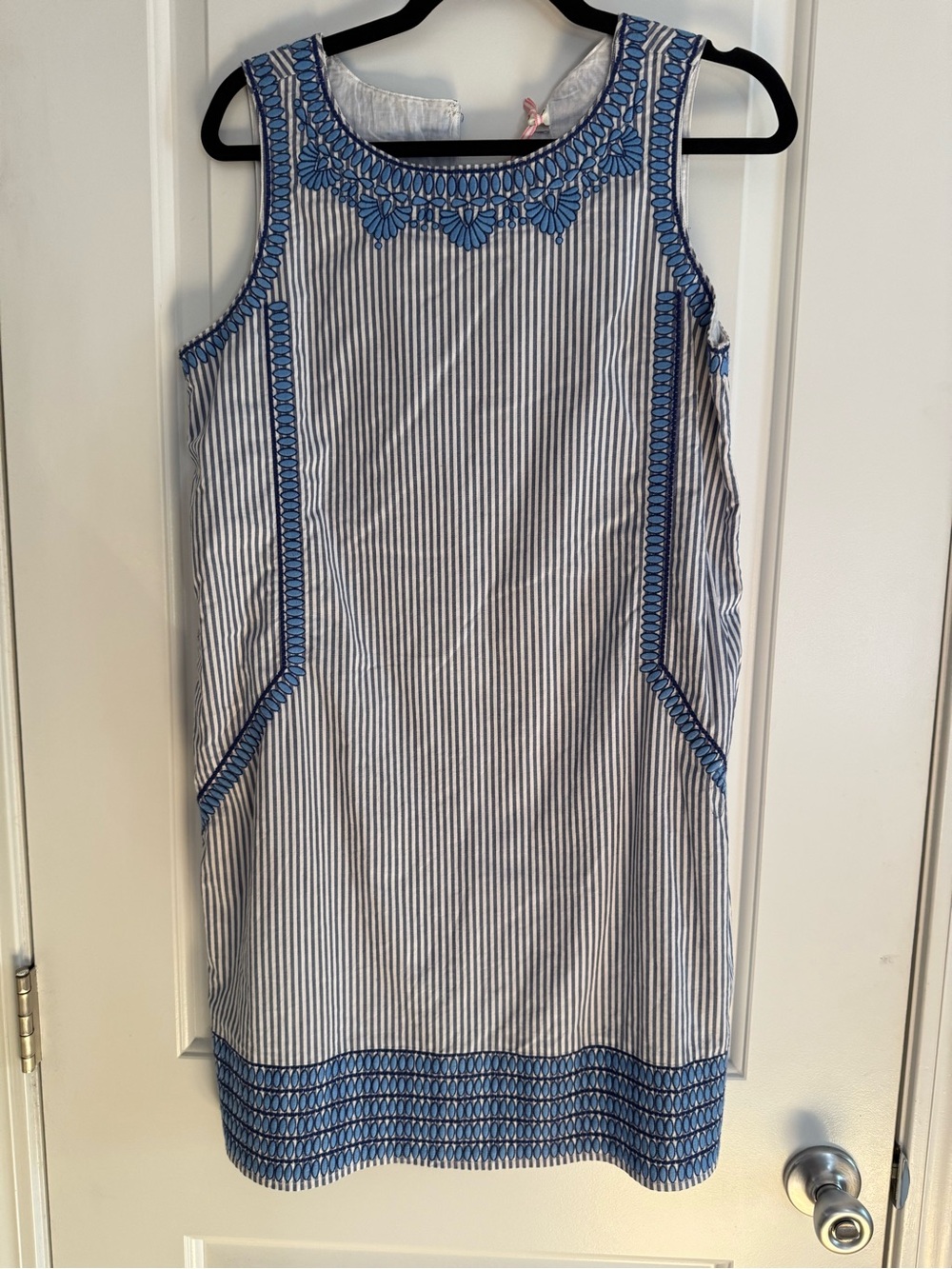 Vineyard Vines Blue and White Striped Sleeveless Embroidered Shift Dress